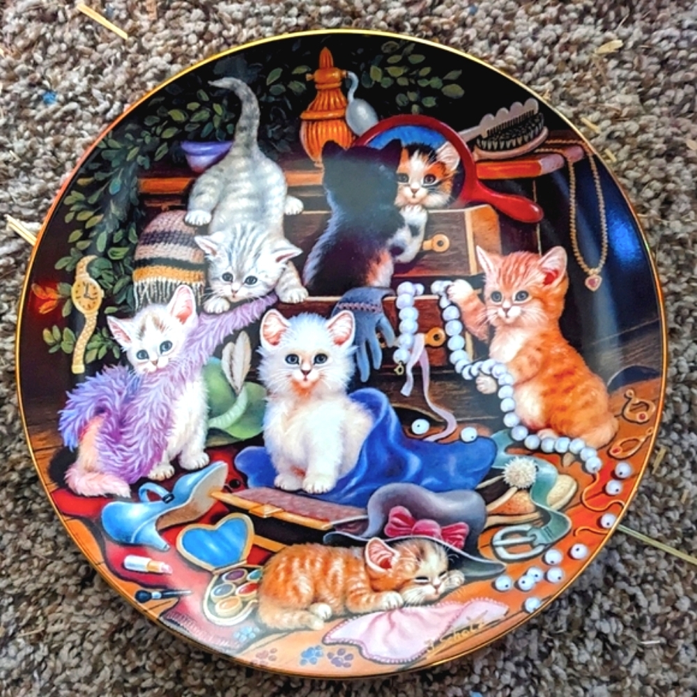 Vintage Jürgen Scholz Set of 2 Collectible Cat Plates | Bradford Exchange 1998